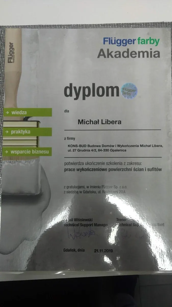 Dyplom Akademii Flügger dla Michała Libery